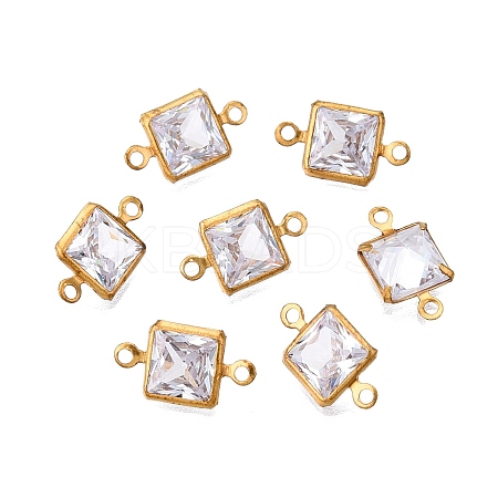 Brass Clear Cubic Zirconia Connector Charms KK-T070-11C-1