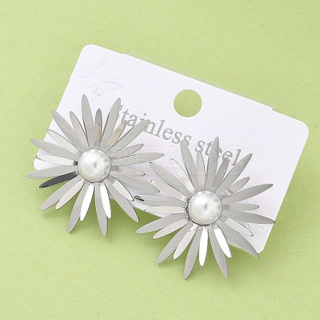 304 Stainless Steel ABS Imitation Pearl Stud Earrings EJEW-Z098-20P-1