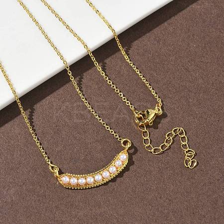 Brass with ABS Plastic Imitation Pearl Pea Pod Pendant Necklaces NJEW-P347-01G-1
