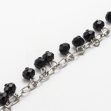 Handmade Faceted Rondelle Glass Beads Chains for Necklaces Bracelets Making AJEW-JB00086-04-1