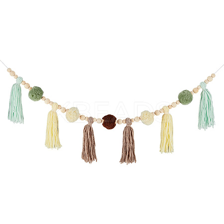 Round Cotton Tassel Hanging Wall Art Decorations HJEW-WH20003-19B-1