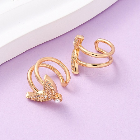 Fishtail Brass Micro Pave Clear Cubic Zirconia Cuff Earrings EJEW-Z127-05G-1
