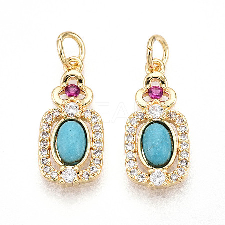 Synthetic Turquoise Rectangle with Flower Pendants KK-N258-16G-1