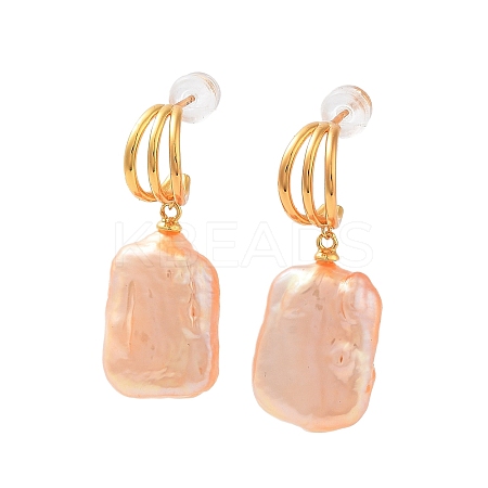 Rectangle Natural Pearl Stud Earrings for Women EJEW-E303-30G-1