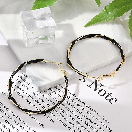 Brass Enamel Twist Ring Hoop Earrings EJEW-P301-01G-B-1