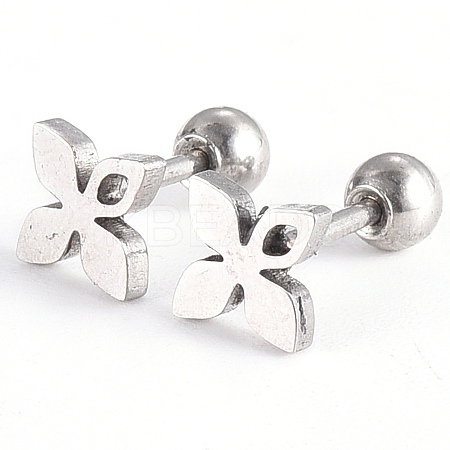 Tarnish Resistant 201 Stainless Steel Flower Barbell Cartilage Earrings LS-EJEW-R147-26-1