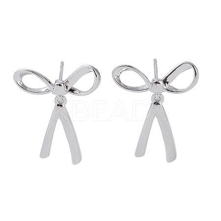 Rack Plating Bowknot Brass Stud Earrings for Women EJEW-NH0002-03P-1