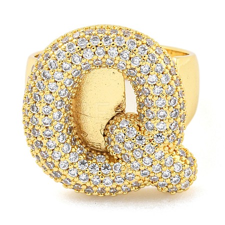 Brass Micro Pave Clear Cubic Zirconia Letter Open Cuff Ring for Women RJEW-M173-01G-Q-1