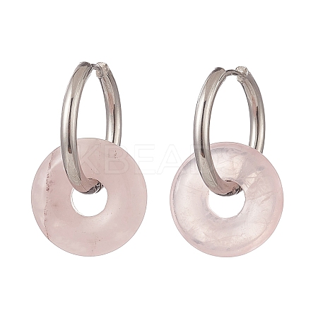 Natural Rose Quartz Pi Disc/Donut Dangle Hoop Earrings EJEW-JE05132-04-1