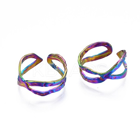 304 Stainless Steel Criss Cross Cuff Ring RJEW-N038-098-1
