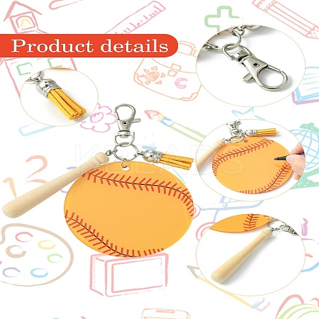 Baseball Acrylic & Wood Pendant Decorations HJEW-YW00012-02-1