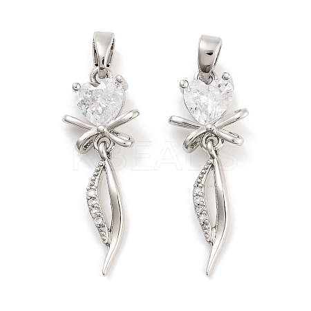 Brass with Clear Cubic Zirconia Pendants KK-P271-26P-1