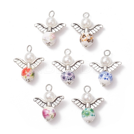 7Pcs Angel Printed Porcelain Ceramic Pendants PALLOY-JF03359-02-S-1