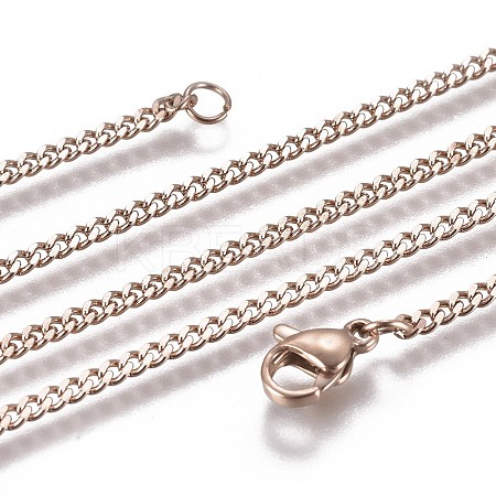 Ion Plating(IP) 304 Stainless Steel Curb Chain Necklaces LS-NJEW-L162-01A-RG-1