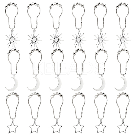 18Pcs 3 Style Universe Theme Iron Shower Curtain Rings for Bathroom HJEW-OC0001-24-1