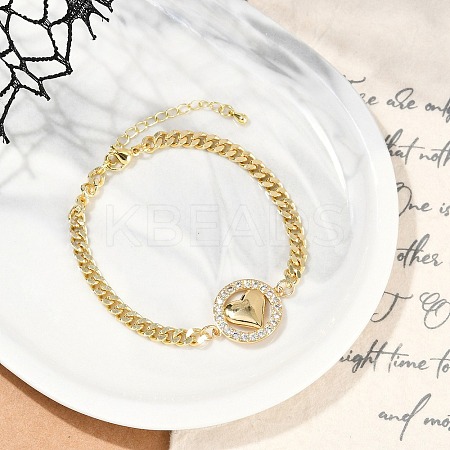 Brass Micro Pave Clear Cubic Zirconia Link Bracelets LS-BJEW-M050-03G-02-1