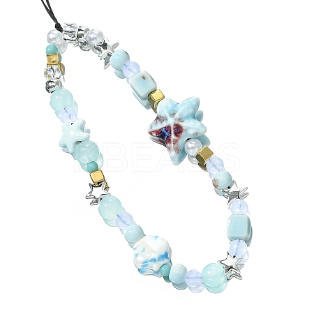 Porcelain & Glass & Wood Mobile Straps HJEW-FZ00030-1