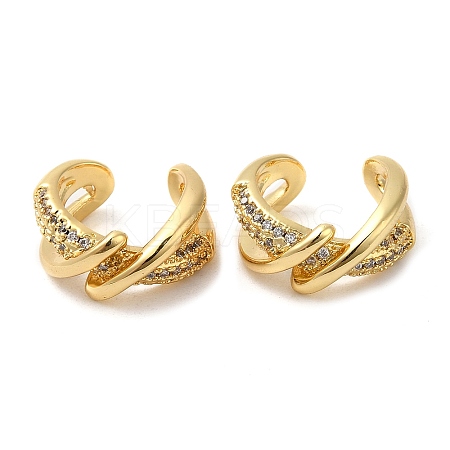 Rack Plating Brass Micro Pave Cubic Zirconia Criss Cross Cuff Earrings EJEW-E290-08G-1
