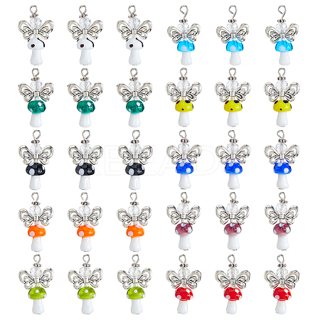 30Pcs Handmade Lampwork Beads with Glass Beads Pendants PALLOY-FH00166-1