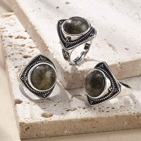 Natural Labradorite Adjustable Rings G-P560-03AS-05-1