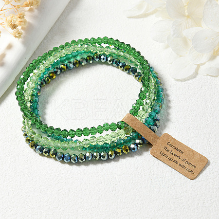 4Pcs Faceted Electroplated Glass Round Beaded Stretch Bracelet Set for Women WGB8DC2-05-1
