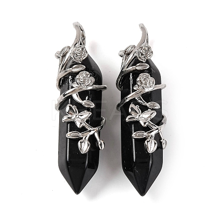 Natural Obsidian Double Terminal Pointed Pendants G-C144-03P-11-1