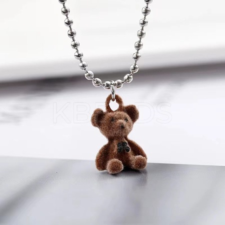 Flocking Bear Alloy Pendant Ball Chain Necklaces FS-WG62F8A-01-1