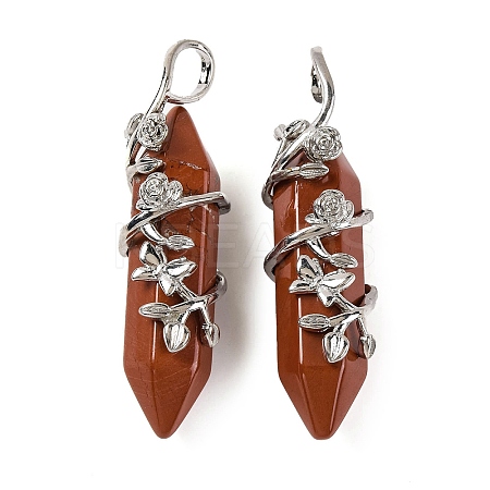 Natural Red Jasper Double Terminal Pointed Pendants G-C144-03P-03-1