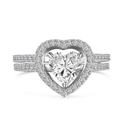 Anti-Tarnish Rhodium Plated 925 Sterling Silver Double Rings Set RJEW-Z040-17P-B-1
