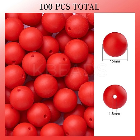 100Pcs Silicone Beads Round Rubber Bead 15MM Loose Spacer Beads for DIY Supplies Jewelry Keychain Making JX451A-1