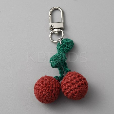 Cherry Wool Knitting Pendant Decorations HJEW-WH0068-12A-1