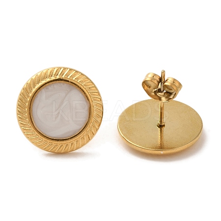 Ion Plating(IP) 304 Stainless Steel Flat Round Stud Earrings EJEW-C114-04B-G-1