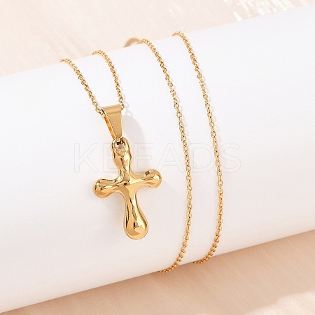 304 Stainless Steel Religion Cross Pendant Necklaces for Women NJEW-G176-02G-1