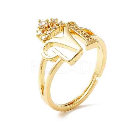 Clear Cubic Zirconia Initial Letter with Crown Adjustable Ring RJEW-M139-17M-1