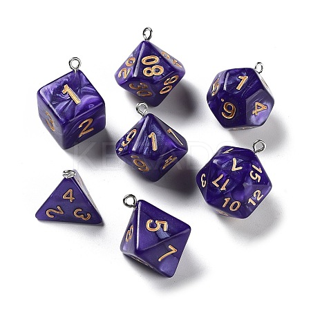 7Pcs 7 Styles Opaque Resin Polyhedral Dice Pendants Set RESI-A029-01H-1
