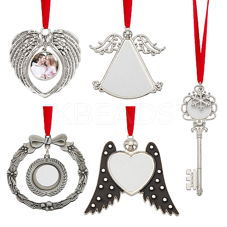 5 Sets 5 Styles Zinc Alloy Heat Transfer Sublimation Blank Pendant Decorations AJEW-GA0007-53-1