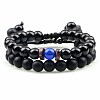 Ethnic Style Frosted Round Natural Obsidian & Natural Agate Braided Beaded Bracelets Sets for Women Men WD6221-3-1