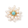 Synthetic Green Turquoise & Natural Pearl Braided Bead Flower Lapel Pin JEWB-TA00006-01-1