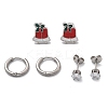 3 Pairs 3 Styles Christmas 304 Stainless Steel Hoop & Stud Earring Sets for Women EJEW-K279-16P-03-4