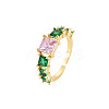 Glass Rectangle Open Cuff Ring RJEW-S049-016G-3