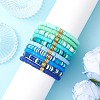 10Pcs 10 Colors Handmade Polymer Clay Heishi & Brass Bead Stretch Bracelets for Women BJEW-MZ00198-3