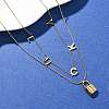 304 Stainless Steel Luck Lock Pendant Double Layer Necklaces for Women NJEW-F346-08G-2