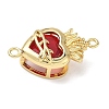Brass with Glass Dark Red Sacred Heart Connector Charms KK-L253-27G-04-2