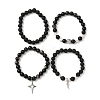 4Pcs 4 Style Natural Silver Obsidian & Lava Rock Stretch Bracelets Set BJEW-JB09480-4