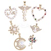 7Pcs 7 Styles Rack Plating Brass Micro Pave Cubic Zirconia Pendants ZIRC-SZ0004-86-1