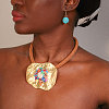 Irregular Flat Round Alloy & Synthetic Turquoise Chips Pendant Necklaces & Round Bead Dangle Earrings Sets FS-WGD0E4F-01-3