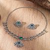 Flower Alloy Rhinestone Pendant Necklace & Stud Earring FS-WG1C18E-05-1