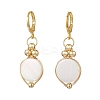 Flat Round Natural White Shell & Brass Leverback Earrings EJEW-JE06897-2