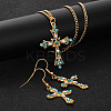 Cross Alloy Indicolite Rhinestone Pendant Necklaces & Dangle Earrings Sets FS-WGB8FD1-02-1