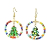 Glass Seed Beaded Ring with Lampwork Christmas Tree Dangle Earrings EJEW-TA00231-2